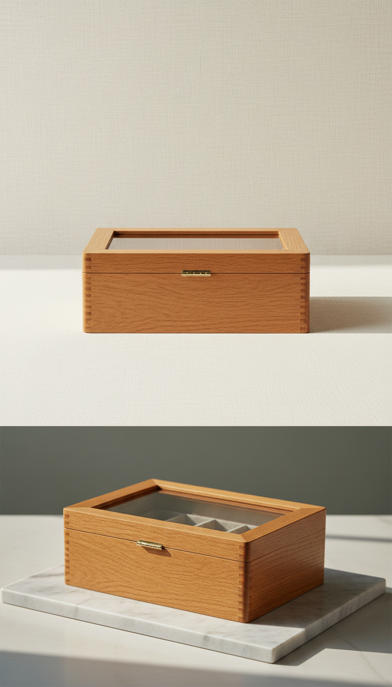 Polished Oak Watch Box with Glass Lid